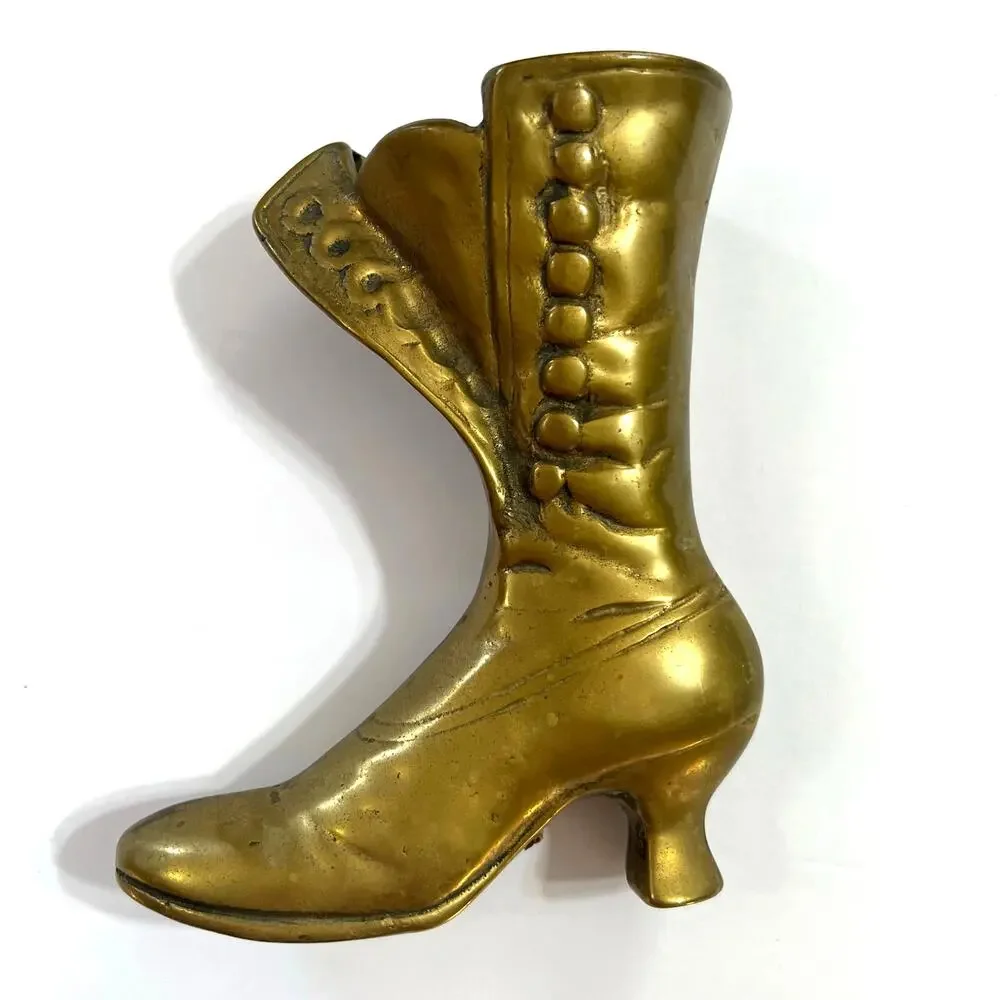 Vintage Brass Victorian Boot Figurine Collectible Decorative Vase Planter MCM